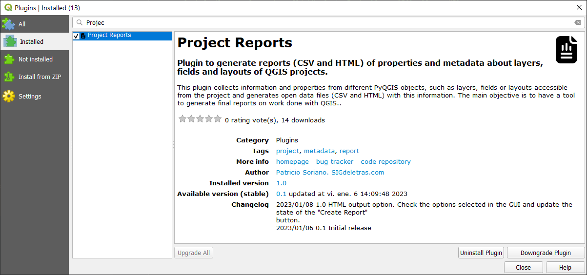 QGIS Plugin Project Reports
